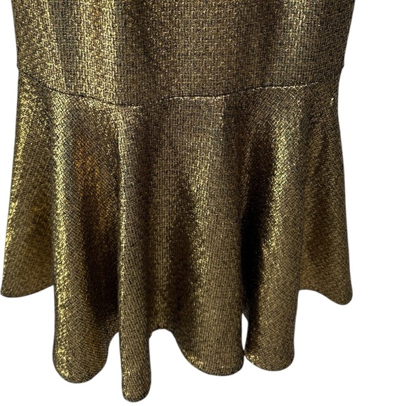 Mestiza New York Jody Metallic Gold Tweed Square Neck Flutter Hem Midi Dress - Picture 12 of 16